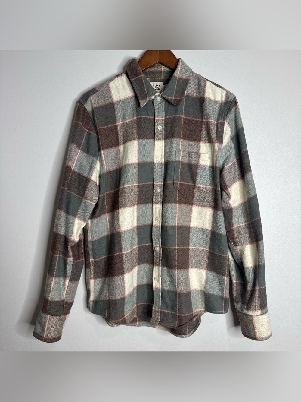 Flint and Tinder 100% Cotton Plaid Flannel Button Up Shirt Brown Green Medium